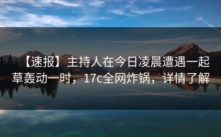【速报】主持人在今日凌晨遭遇一起草轰动一时，17c全网炸锅，详情了解