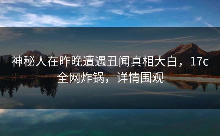 神秘人在昨晚遭遇丑闻真相大白，17c全网炸锅，详情围观