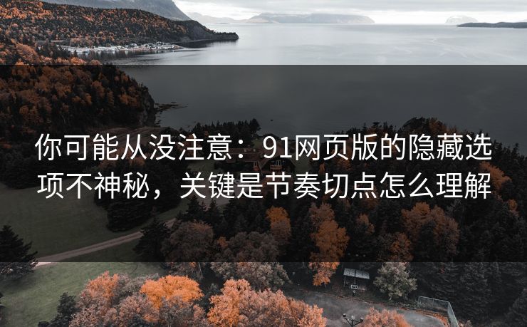 你可能从没注意：91网页版的隐藏选项不神秘，关键是节奏切点怎么理解